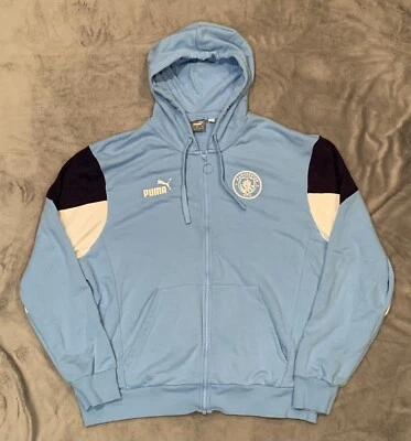 Puma "Manchester City" MCFC Sudadera con Capucha Azul Bebé Para Hombre XL Cremallera Completa Sudadera Foto 1 de 4