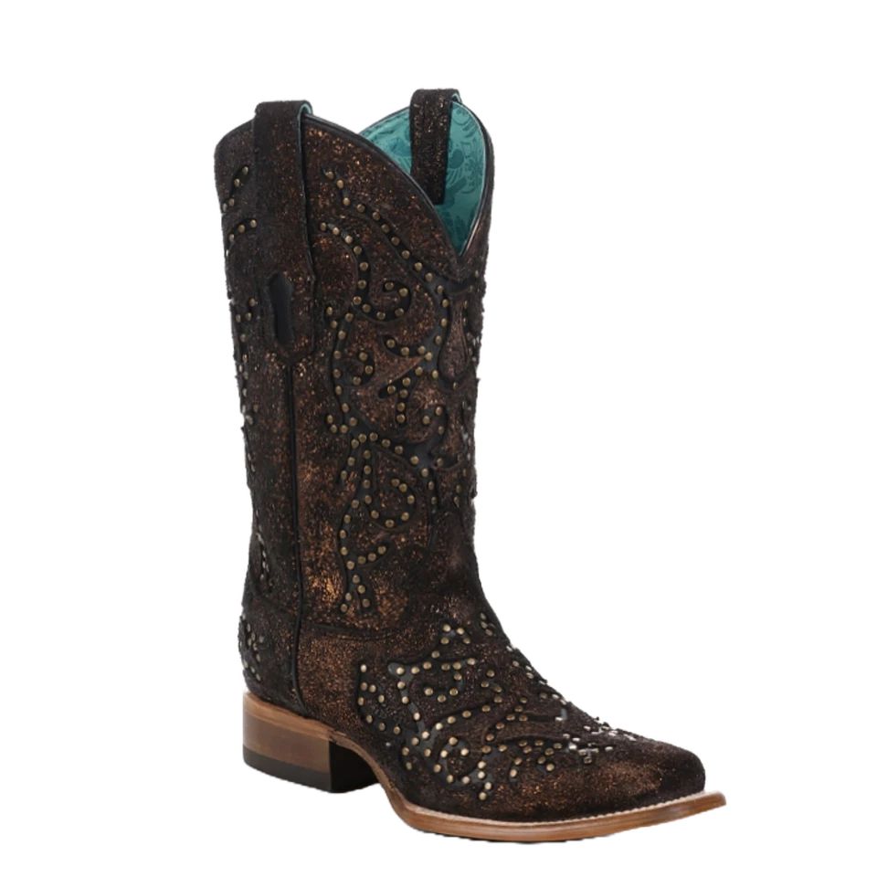 Láser y bordados y tachuelas Corral para damas de cobre/negro punta cuadrada Z5261 Foto 1 de 1