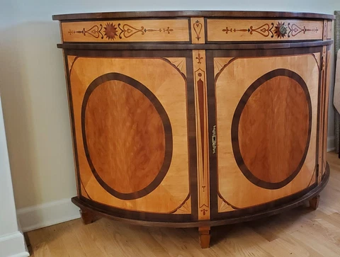 Vintage Demilune Buffet Cabinet Server  Satinwood Beautiful Inlaid Designs Cover