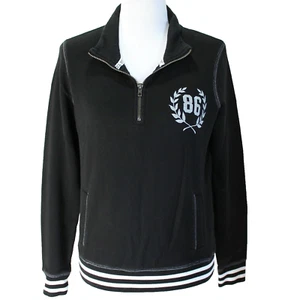 Victorias Secret PINK Sweatshirt Sz S Black 1/4 Zip Pullover Long Sleeve Cotton - Picture 1 of 7