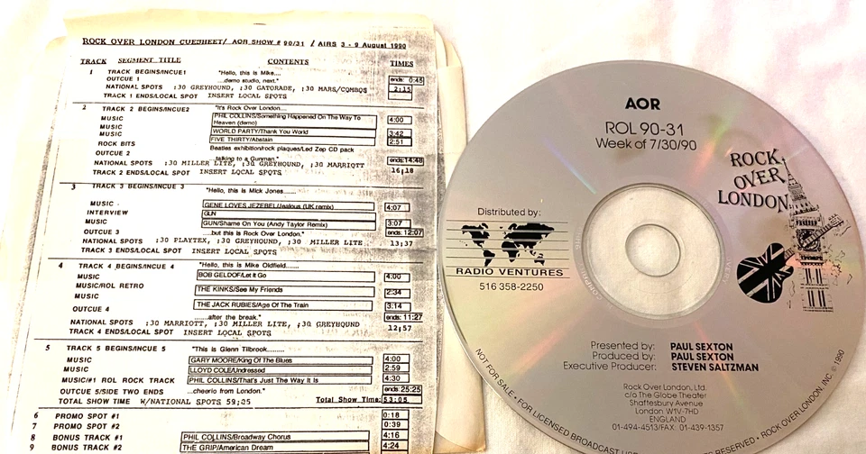 7/30/90 ROCK OVER LONDON IN STUDIO INTERVIEW GUN & ANDY TAYLOR REMIX TUNE -8 MIN - Image 1 of 1