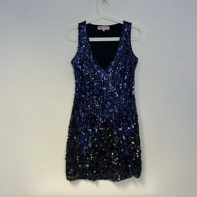 Mini Vestido Oh My Love Lentejuelas Brillo Sin Mangas Azul Marino Negro Talla M Fiesta Foto 1 de 4