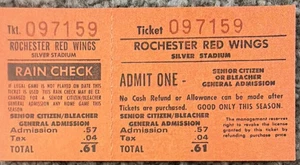 1950s Rochester Red Wings AAA Internl. League Baseball Rain Check Ticket 61 Cent - Picture 1 of 4
