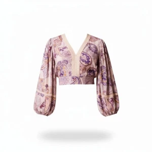 Neu mit Etikett Band of the Free Mirabelle Paisley Boho bauchfreies Oberteil XS creme lila Spitzenbesatz - Bild 1 von 21