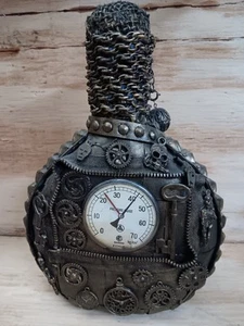 UNIQUE HANDMADE STEAMPUNK ALTERED BOTTLE DECORATED PAINTED BOTTLE ART - Picture 1 of 12