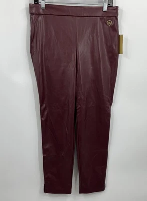 NWT Michael Kors Women's Red Flat Front Leather Ankle Pants Size Medium - Image 1 of 4