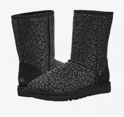 UGG Classic 11 Sprkle Leoprd Prnt Sherpa Ankl Boots WM 5 Gry  & Blk Cozy - Image 1 of 4