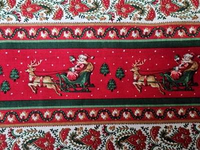 Vintage V.I.P Santa Sleigh Striped Christmas Cotton Quilt Fabric 1 YRD & 30" Red - Image 1 of 3