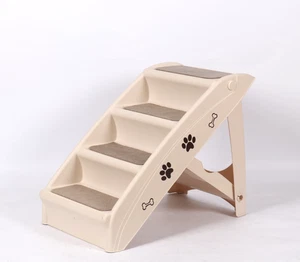 Dog Pet Folding Stairs Plastic Ramp Access Step Lightweight Cat Heavy Duty Cream - Picture 1 of 4