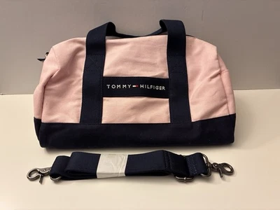 Tommy Hilfiger Duffle Bag w/ Strap Color Light Pink And Blue Travel Purse - Image 1 of 4