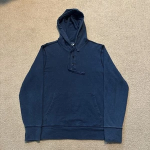 Todd Snyder Cotton Solid Blue Henley Button Hoodie Sweatshirt Drawstring Sz M - Picture 1 of 10