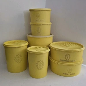 Vintage Lot of 7 Tupperware Yellow Canisters with Lids - Picture 1 of 13