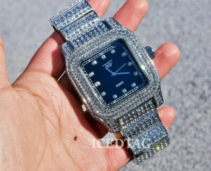 HIP HOP HEAVY ICED BLING-ED OUT RAPPER MENS LAB DIAMOND WH GOLD PT LUXURY WATCH - Picture 1 of 5