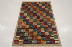 3 x 5 ft Multicolor Check Modern Afghan Hand Knotted Wool Abstract Area Rug - Picture 1 of 18