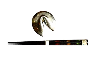 cHOPSTICKS NOS ASIAN PR + FORTUNE COOKIE METAL TRINKET BOX VINTAGE LOT neocurio - Picture 1 of 8