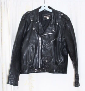 Vintage 80s 90s Wilsons Black Leather Zip Buckle Motorcycle Biker Jacket Men's M - Picture 1 of 24