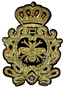 Gold Sequin Crown Bee Sew On Patch Embroidery Applique, 9.5" x 7" EUC - Picture 1 of 10