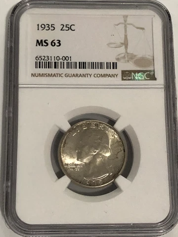 1935 Washington 25C NGC Certified MS63 Very nice Cover