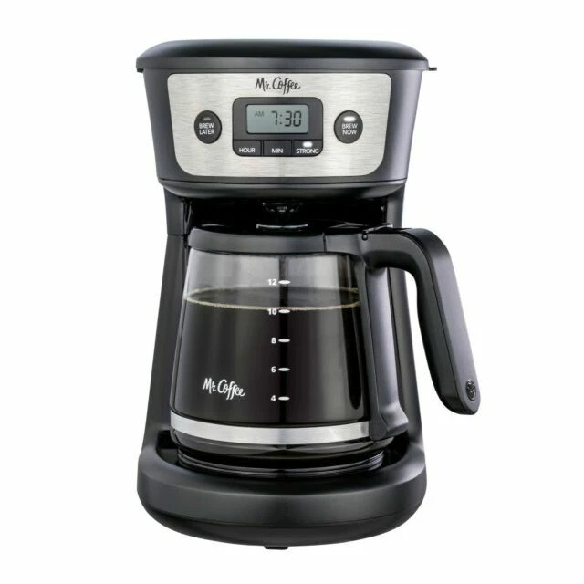 Mr. Coffee 12-Cup Programmable Coffeemaker with Strong Brew Selector - Black/Stainless Steel