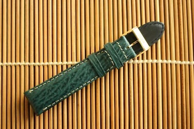 NOS ZENITH 18MM GOLD UNROC BUCKLE GREEN SHARK LEATHER WATCH BAND WATCHBAND STRAP - Image 1 of 4