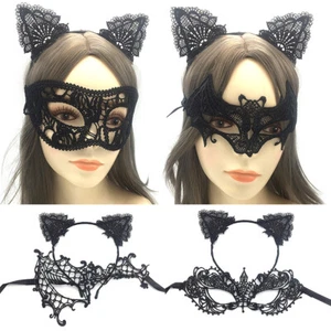 Women Cat Mask and Cat Ears/ Headband Set Masquerade Halloween Costume Sexy - Picture 1 of 23