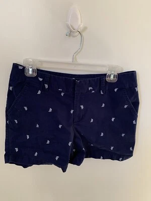 Le Tigre Womens Size 8 Chino Shorts Navy Blue Mid Rise Sailboats Nautical - Image 1 of 4