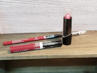Wet n Wild 3 Piece Lip Trio - Lip Liner - Pink Ice Lipstick - Wined & Dined Lip. - Image 1 of 4