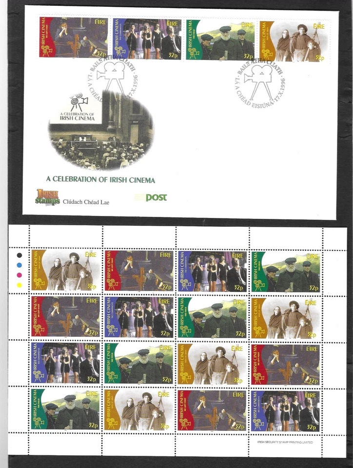 Ireland 1996 MNH Centenary of Irish Cinema sg 1023/6 Sheetlet & FDC - Изображение 1 из 1