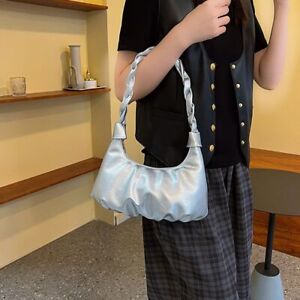 Solid Color Single Shoulder Bag Y2k Silver Underarm Bag Clutch Purse  Girls