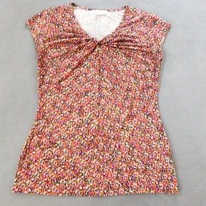 Liz Claiborne Womens Shirt Small Multicolor Polka Dot Twist VNeck Stretch Bright - Picture 1 of 7