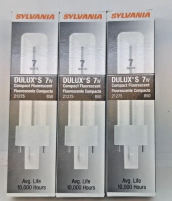 (3) NEW Sylvania Dulux S 7W 5000K G23 2-Pin CF7DS/850 #21275 Compact Fluorescent - Image 1 of 2