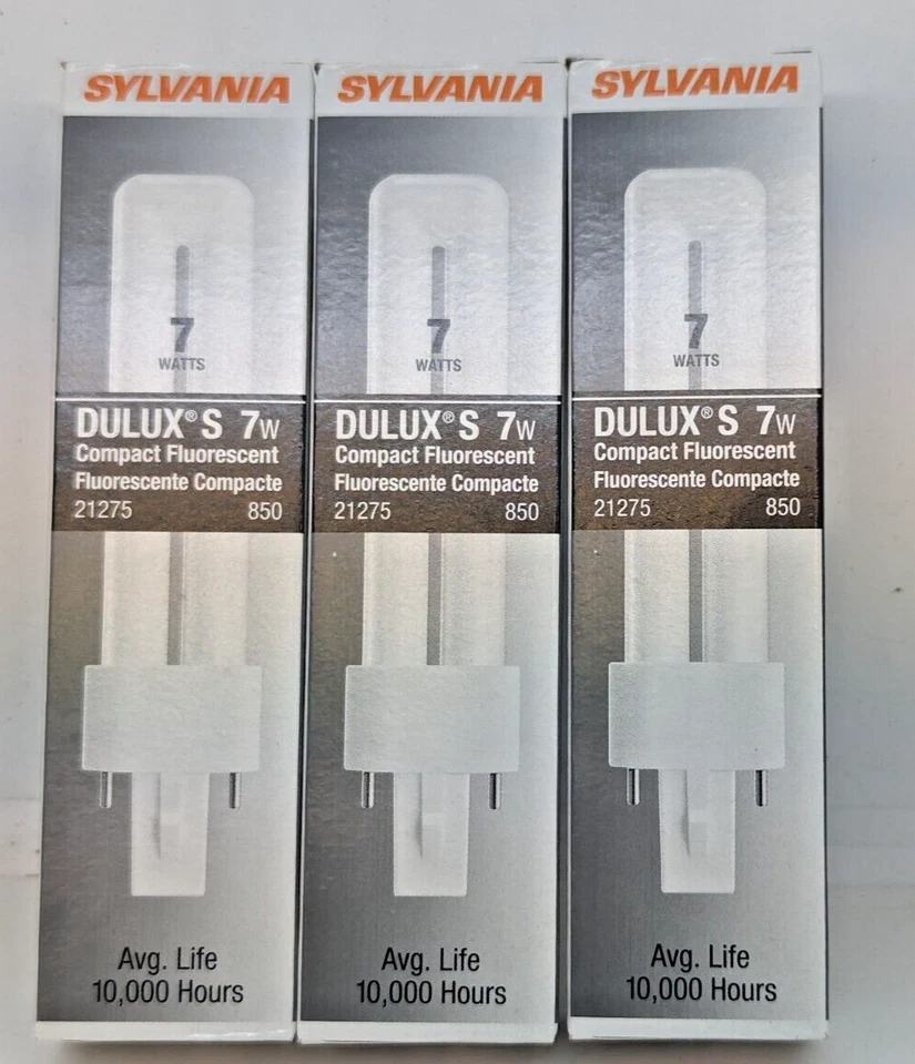 (3) NEW Sylvania Dulux S 7W 5000K G23 2-Pin CF7DS/850 #21275 Compact Fluorescent - Image 1 of 2
