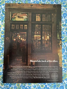 Vintage 1969 Pan Am Airlines Print Ad Meanwhile Back At The Office - Picture 1 of 7