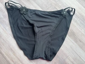 Bragas de bikini Flor Brillante Líquido Satinado Suave Negro Doble Cuerda Talla Med - Imagen 1 de 7