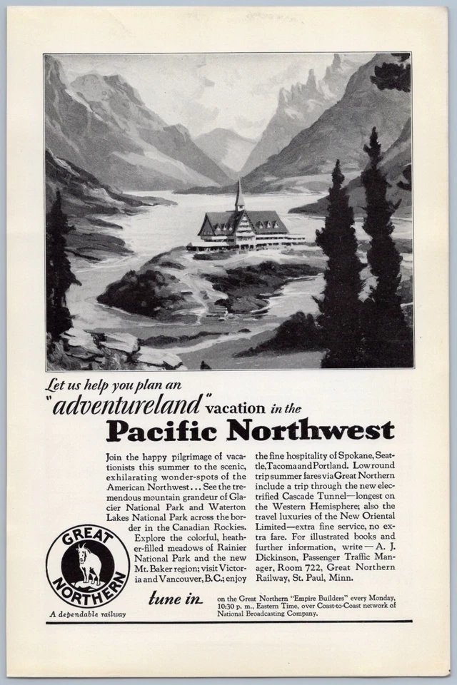 1929 Great Northern Railway Vintage Ad Pacific Northwest Railroad Train Travel - Image 1 of 1
