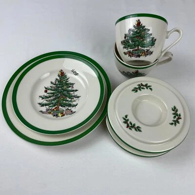 Spode Christmas Tree Plates Cups Tealight Holder Bundle Set - Image 1 of 4