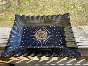 Vintage  Smoked Glass Star Burst Dish with Stand - Picture 1 of 24