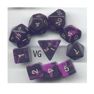 RPG Dice 10pc - Oblivion Purple - 1 @ D4 D8 D10 D12 D20 D00-10 & 4 D6 - Picture 1 of 1
