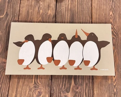 Marushka Pingüinos Bailando Lienzo Serigrafía Arte Textil 24x12 De Colección MCM 70s Foto 1 de 4