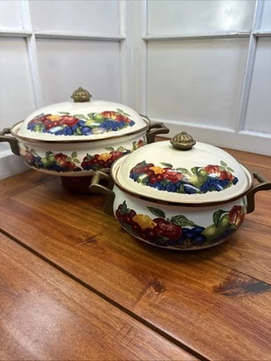 Lincoware Enamel Dish Orchard Cookware Royale Pot Dutch Oven Casserole Brass - Image 1 of 4