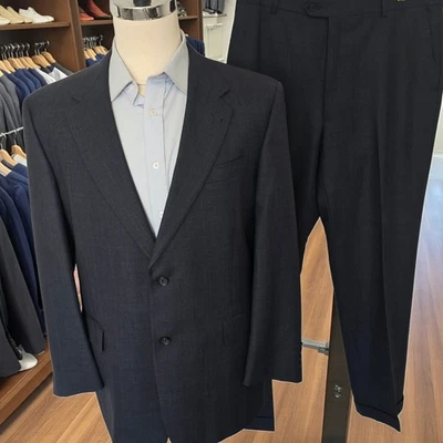 Hart Schaffner Marx Suit 43r 37x32 Gold Trumpeter Slate Blue Glenplaid Tailored  - Image 1 of 4