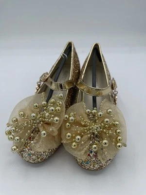 Zapatos de vestir de fiesta elegantes de tacón bajo de princesa brillantes para niñas talla 9 Foto 1 de 4