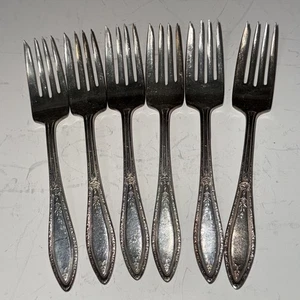 Antiker Silberauflage Wm. 1926 Rogers & Sons CORONET (oder Mystic) 6" Salatgabeln - Bild 1 von 8