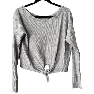 Abercrombie & Fitch Damen gerippter Pullover Sweater mit Bindeband vorne U-Boot-Ausschnitt grau Gr. S - Bild 1 von 8