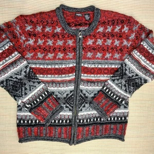 Langels Damen Strickjacke Pullover Größe XL rot grau durchgehender Reißverschluss Wollmischung Winter - Bild 1 von 13