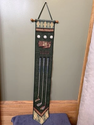 Vintage Golf Themed Tapestry Wall Hanging 43" Total Length W/Hanger And 37” Tap. - Image 1 of 4
