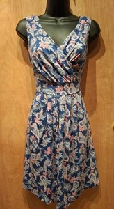 Land's End S blaues Paisley Kleid V-Ausschnitt ärmellos Pima Baumwollmischung - Bild 1 von 7