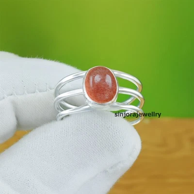 Anillo de regalo hecho a mano de plata de ley 925 con piedras preciosas de cuarzo cereza talla 5 a 13 de EE. UU. Foto 1 de 4