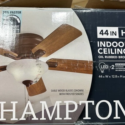 Hampton Bay Hawkins III 44 in. LED Indoor Brushed Nickel Flush Mount Ceiling Fan - Image 1 of 4