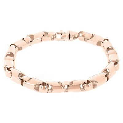 Brazalete de cadena de eslabones estilo bala hecho a mano sólido de oro rosa de 14k 7" 6 mm 25,2 gramos Foto 1 de 4